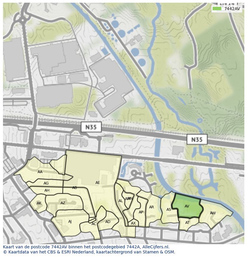 Afbeelding van het postcodegebied 7442 AV op de kaart.