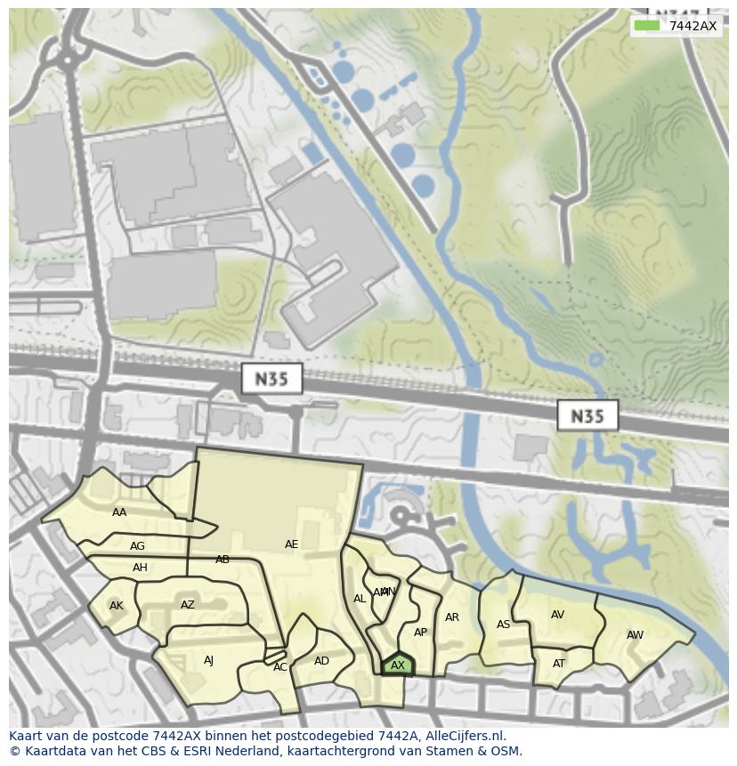 Afbeelding van het postcodegebied 7442 AX op de kaart.