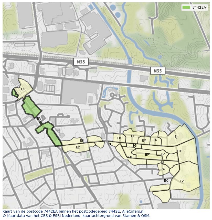 Afbeelding van het postcodegebied 7442 EA op de kaart.