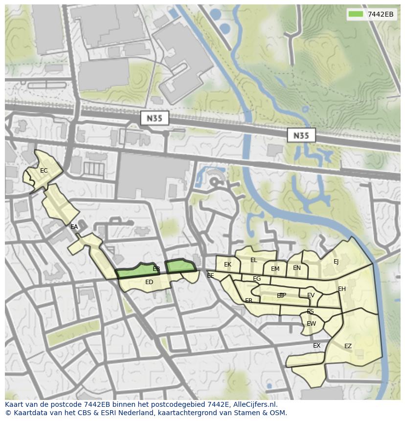 Afbeelding van het postcodegebied 7442 EB op de kaart.
