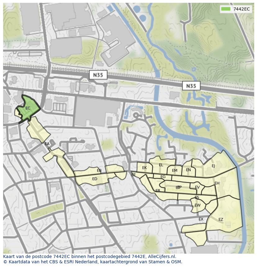 Afbeelding van het postcodegebied 7442 EC op de kaart.