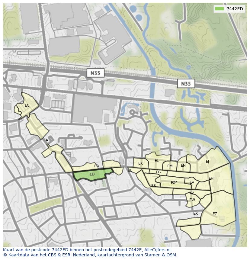 Afbeelding van het postcodegebied 7442 ED op de kaart.