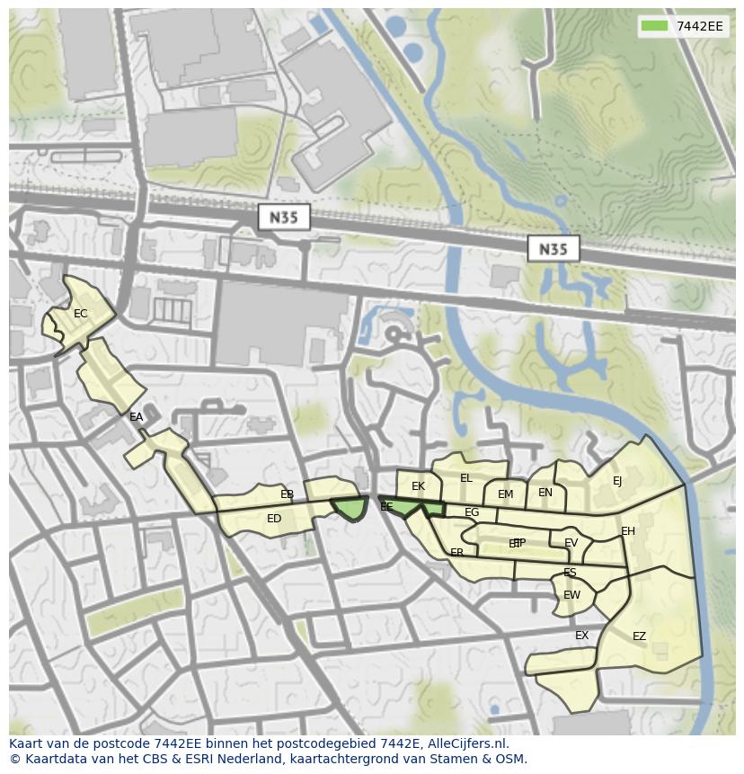 Afbeelding van het postcodegebied 7442 EE op de kaart.