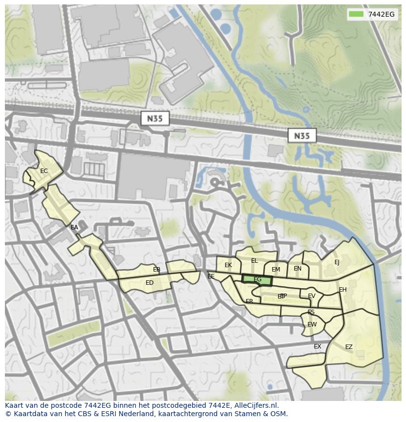 Afbeelding van het postcodegebied 7442 EG op de kaart.