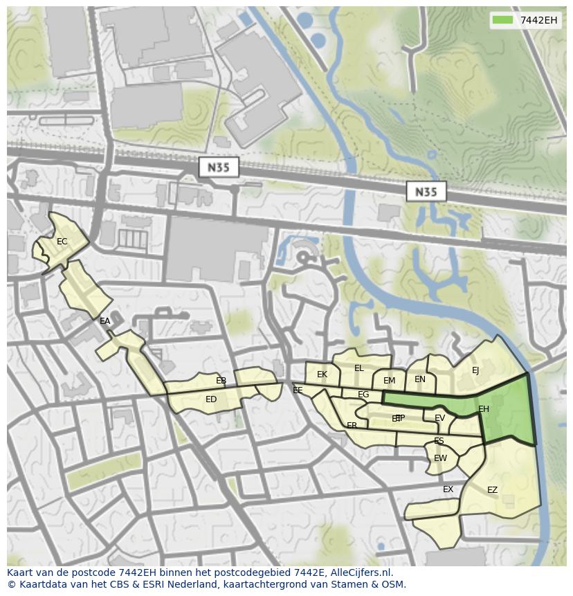 Afbeelding van het postcodegebied 7442 EH op de kaart.
