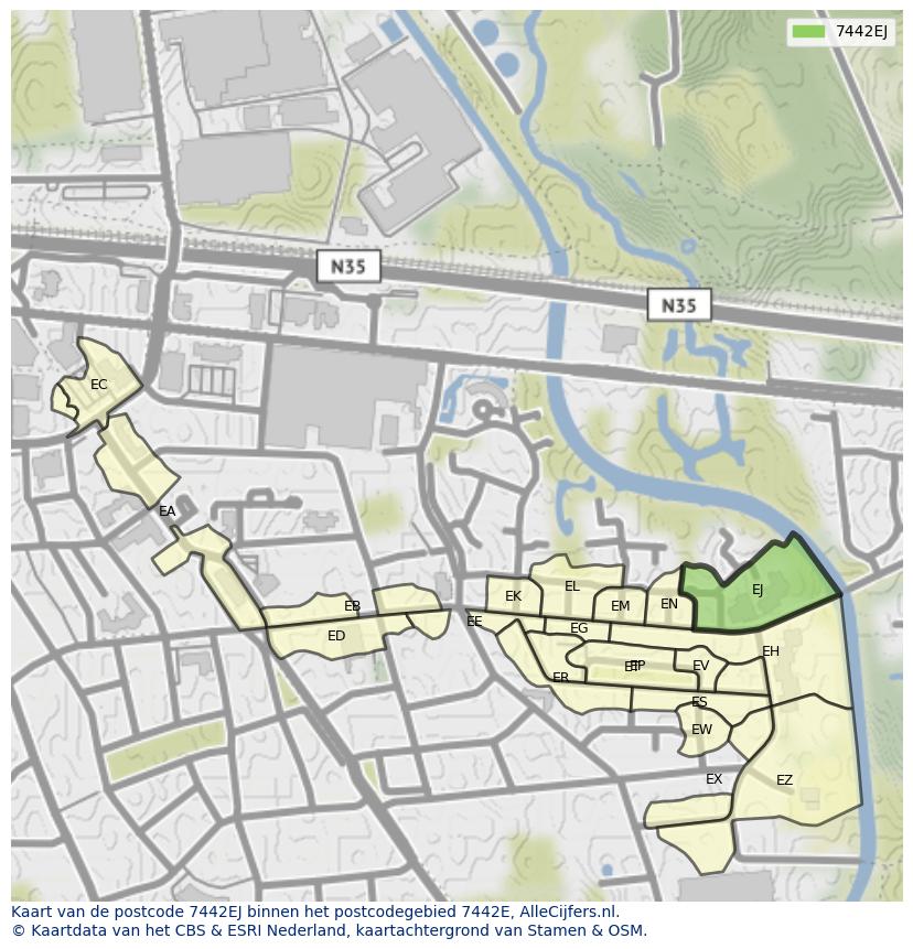 Afbeelding van het postcodegebied 7442 EJ op de kaart.