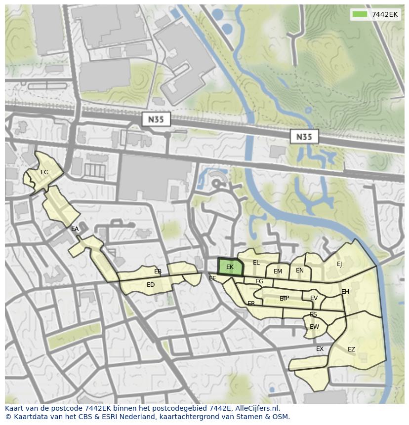 Afbeelding van het postcodegebied 7442 EK op de kaart.