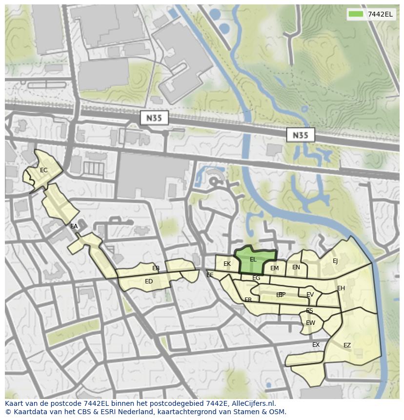 Afbeelding van het postcodegebied 7442 EL op de kaart.