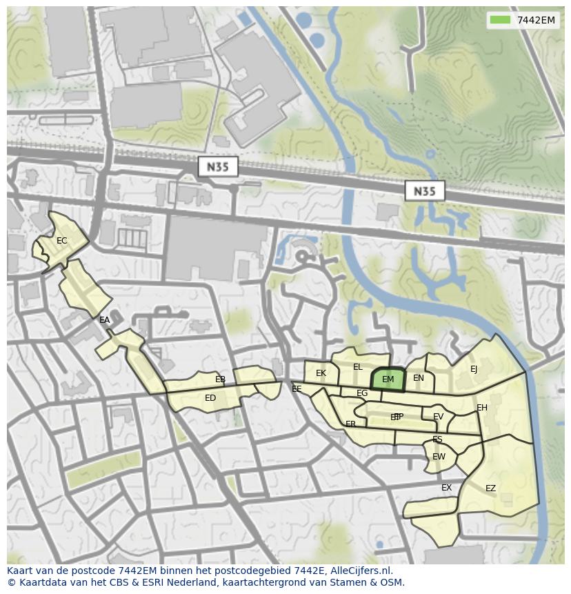 Afbeelding van het postcodegebied 7442 EM op de kaart.