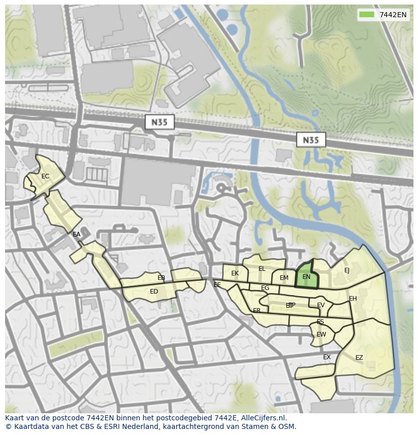 Afbeelding van het postcodegebied 7442 EN op de kaart.