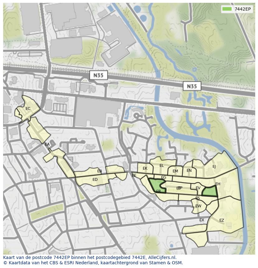 Afbeelding van het postcodegebied 7442 EP op de kaart.