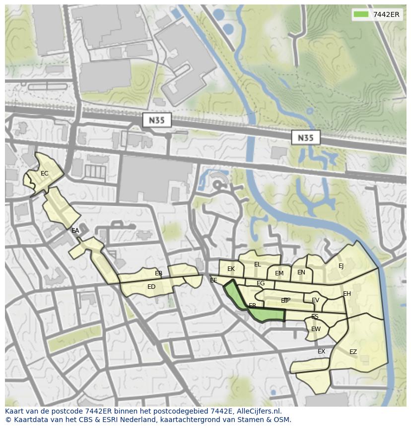 Afbeelding van het postcodegebied 7442 ER op de kaart.