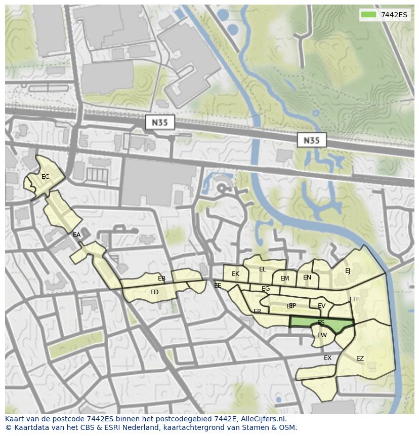 Afbeelding van het postcodegebied 7442 ES op de kaart.