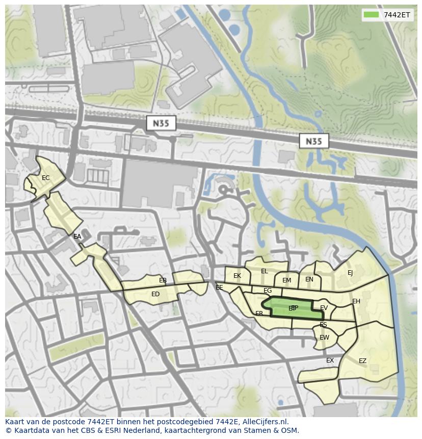 Afbeelding van het postcodegebied 7442 ET op de kaart.