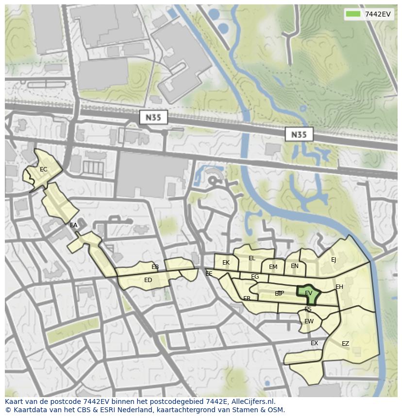 Afbeelding van het postcodegebied 7442 EV op de kaart.