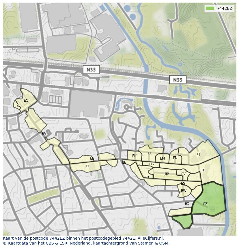 Afbeelding van het postcodegebied 7442 EZ op de kaart.