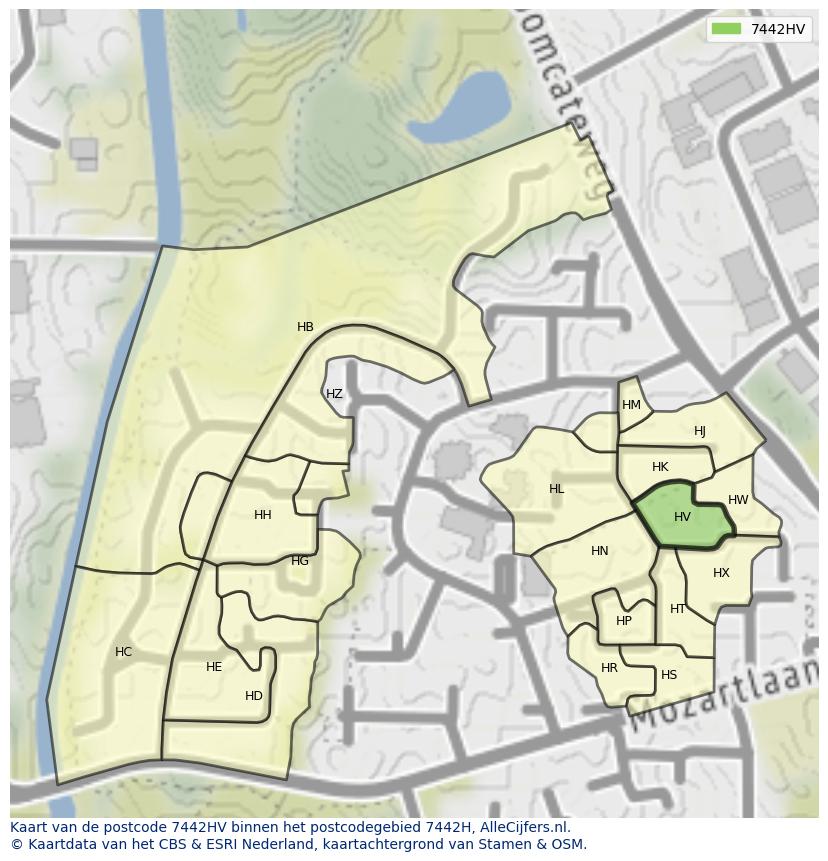 Afbeelding van het postcodegebied 7442 HV op de kaart.