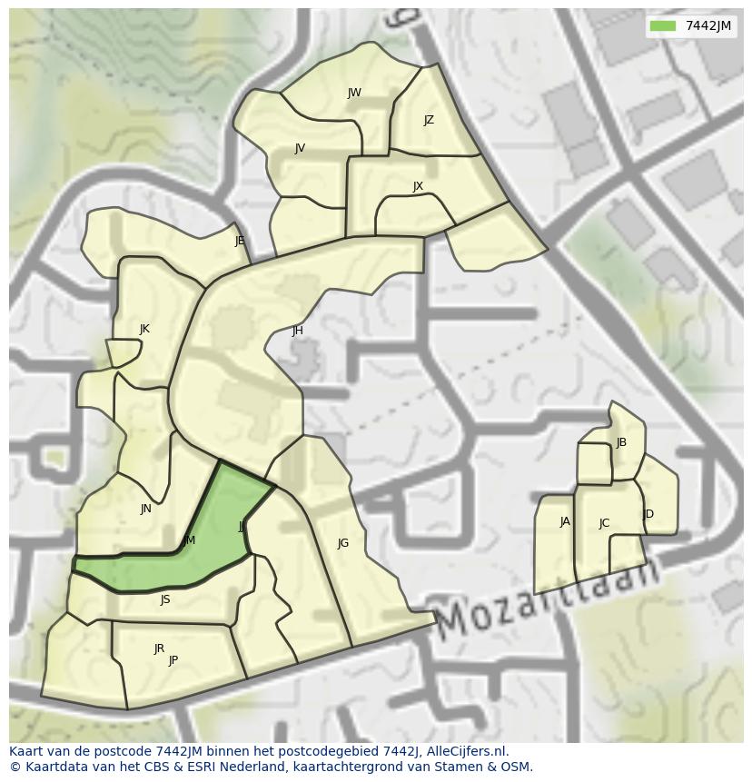 Afbeelding van het postcodegebied 7442 JM op de kaart.