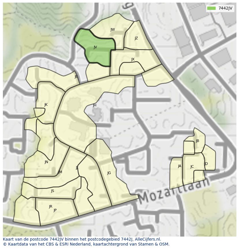 Afbeelding van het postcodegebied 7442 JV op de kaart.