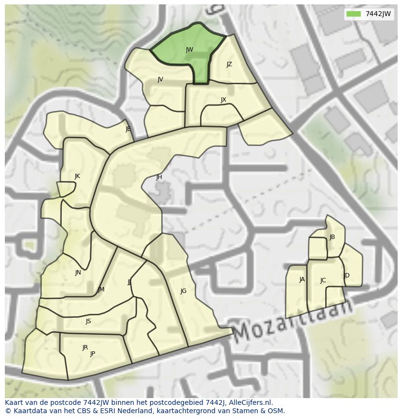Afbeelding van het postcodegebied 7442 JW op de kaart.