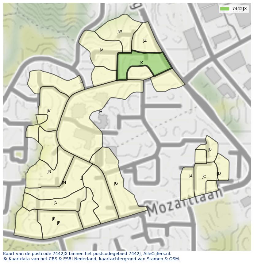 Afbeelding van het postcodegebied 7442 JX op de kaart.