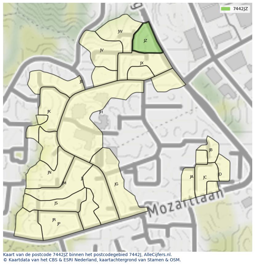 Afbeelding van het postcodegebied 7442 JZ op de kaart.