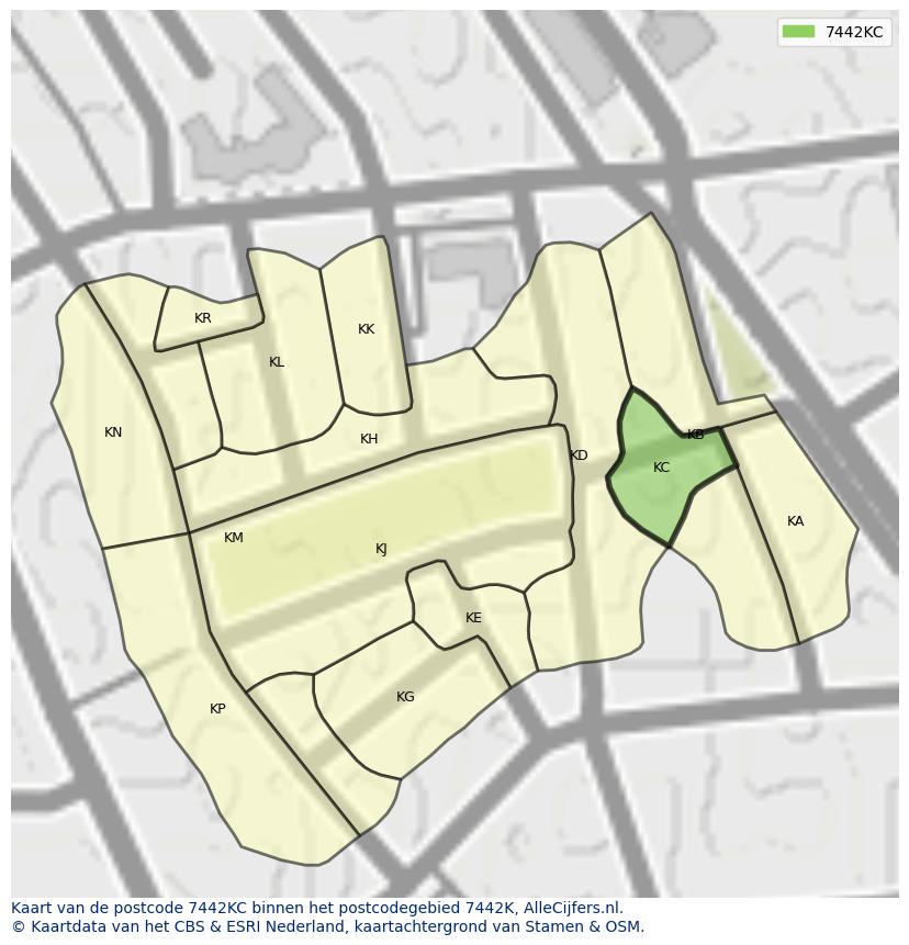 Afbeelding van het postcodegebied 7442 KC op de kaart.