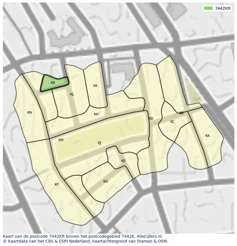 Afbeelding van het postcodegebied 7442 KR op de kaart.