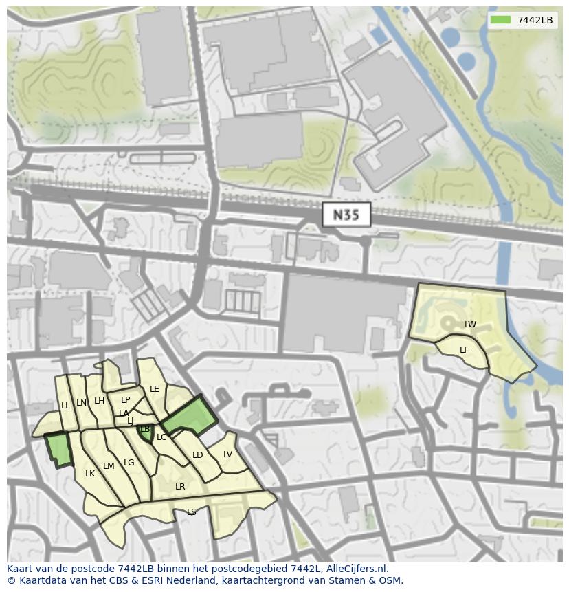 Afbeelding van het postcodegebied 7442 LB op de kaart.