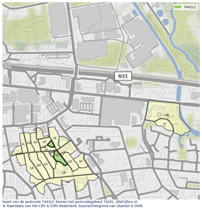 Afbeelding van het postcodegebied 7442 LC op de kaart.