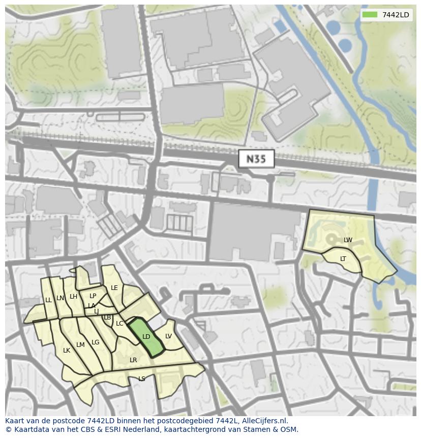 Afbeelding van het postcodegebied 7442 LD op de kaart.