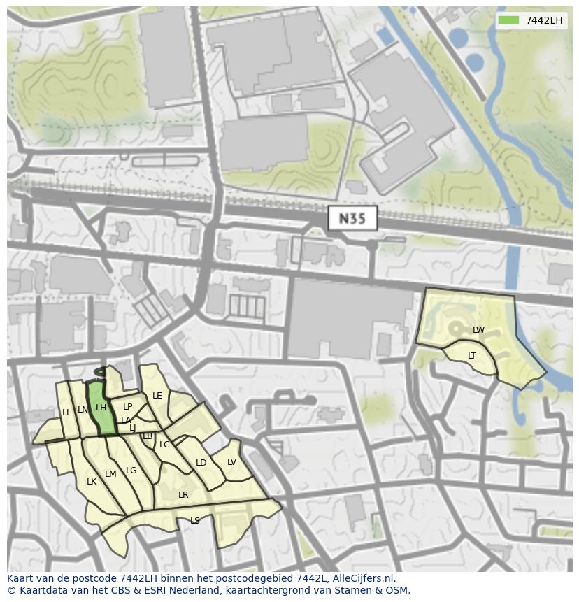 Afbeelding van het postcodegebied 7442 LH op de kaart.