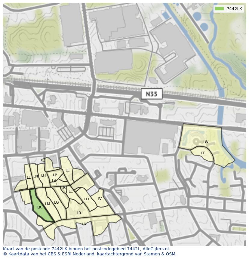 Afbeelding van het postcodegebied 7442 LK op de kaart.