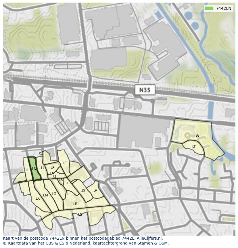 Afbeelding van het postcodegebied 7442 LN op de kaart.