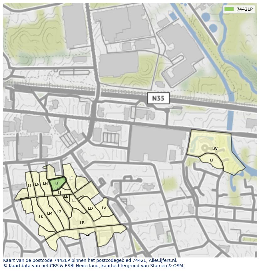Afbeelding van het postcodegebied 7442 LP op de kaart.