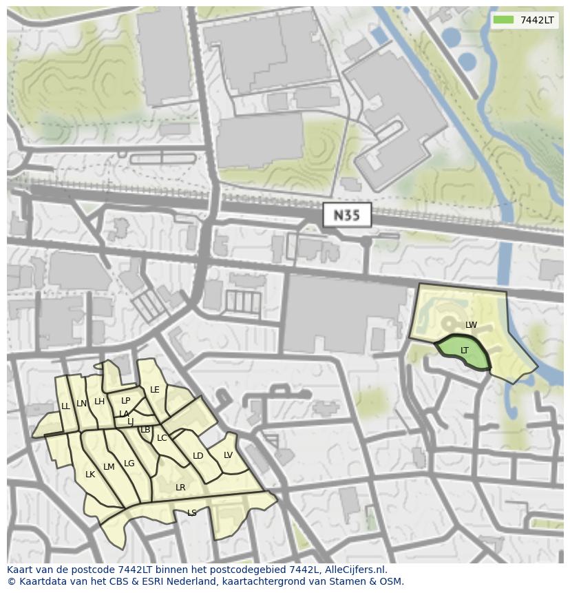 Afbeelding van het postcodegebied 7442 LT op de kaart.