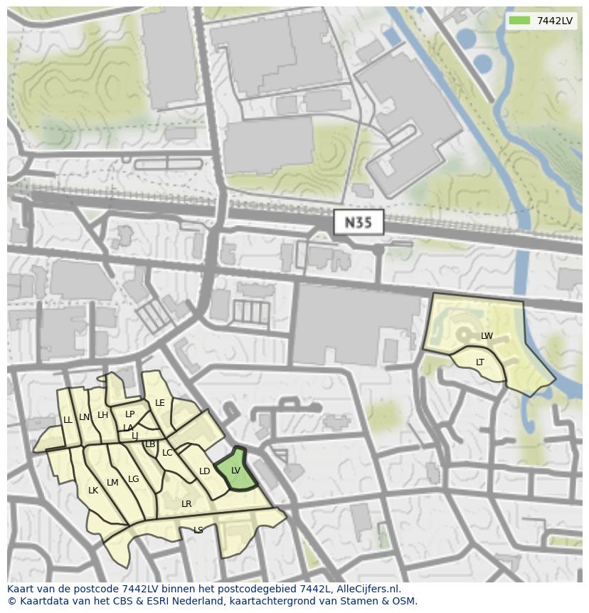 Afbeelding van het postcodegebied 7442 LV op de kaart.