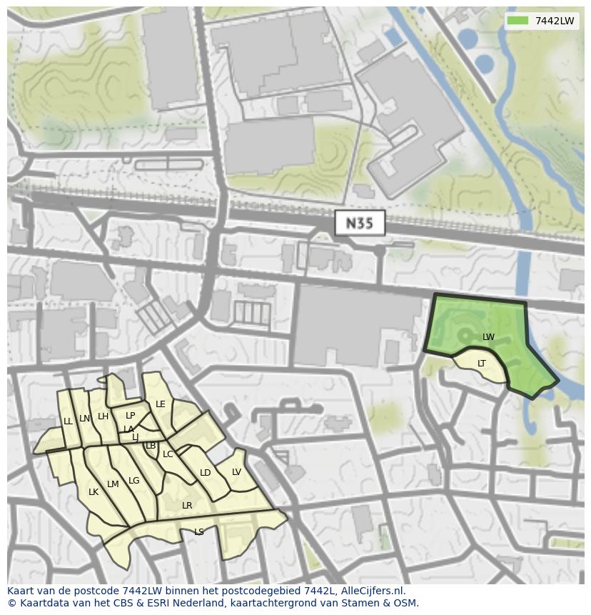 Afbeelding van het postcodegebied 7442 LW op de kaart.
