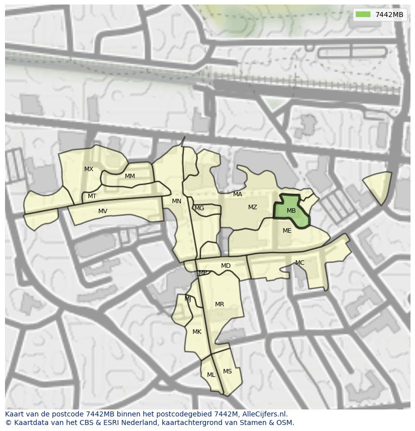 Afbeelding van het postcodegebied 7442 MB op de kaart.