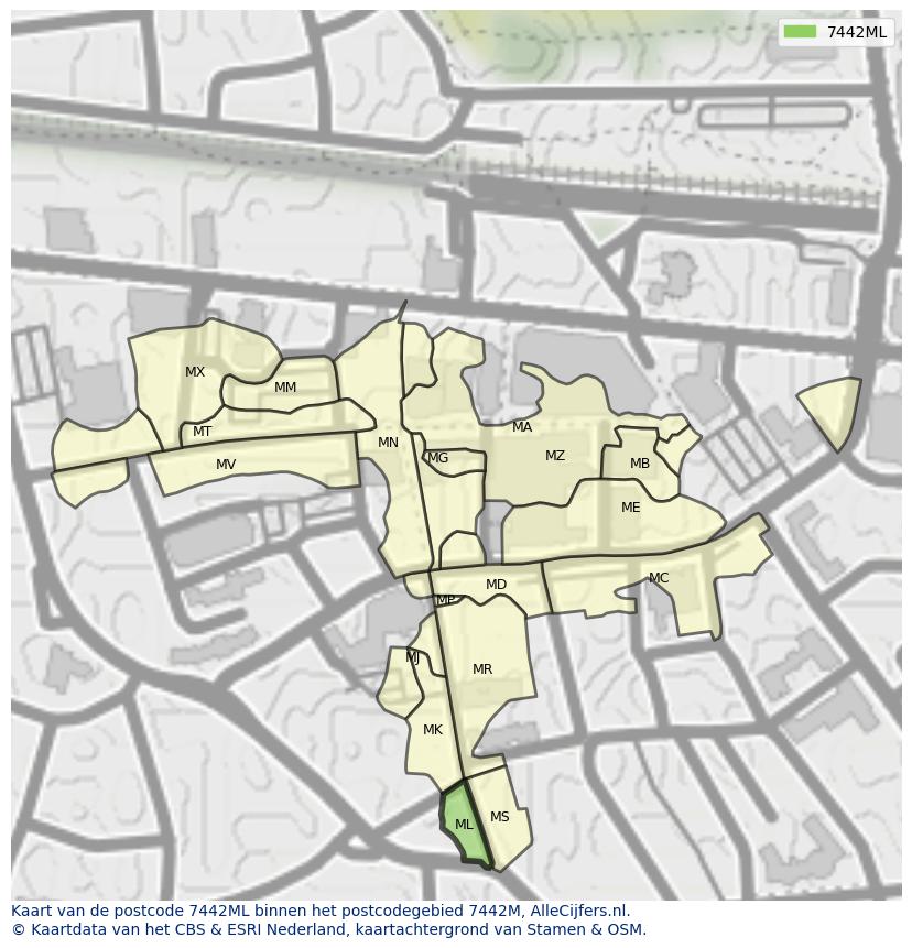 Afbeelding van het postcodegebied 7442 ML op de kaart.