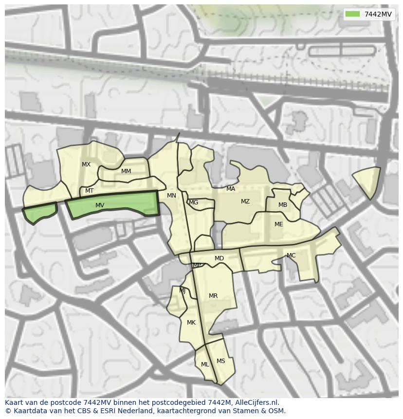 Afbeelding van het postcodegebied 7442 MV op de kaart.