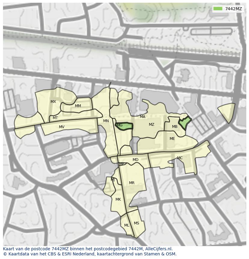 Afbeelding van het postcodegebied 7442 MZ op de kaart.