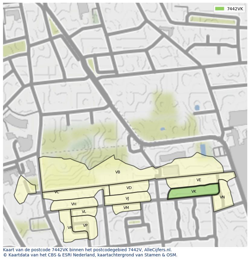 Afbeelding van het postcodegebied 7442 VK op de kaart.