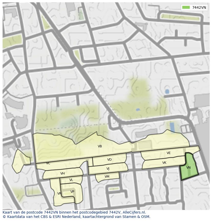 Afbeelding van het postcodegebied 7442 VN op de kaart.