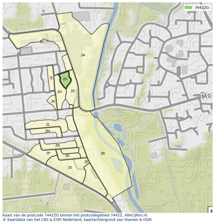 Afbeelding van het postcodegebied 7442 ZG op de kaart.
