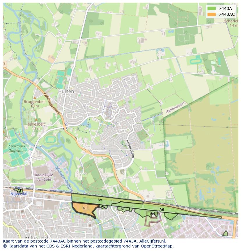 Afbeelding van het postcodegebied 7443 AC op de kaart.