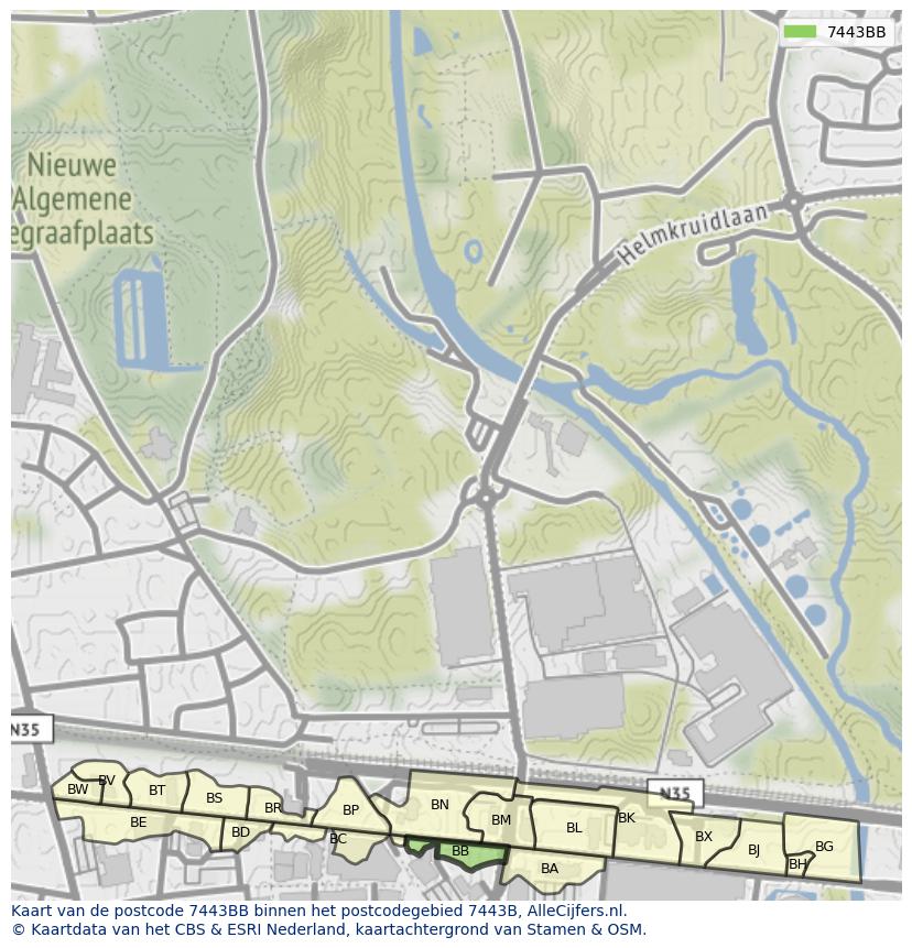 Afbeelding van het postcodegebied 7443 BB op de kaart.