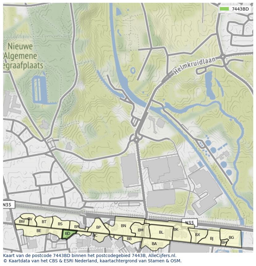 Afbeelding van het postcodegebied 7443 BD op de kaart.