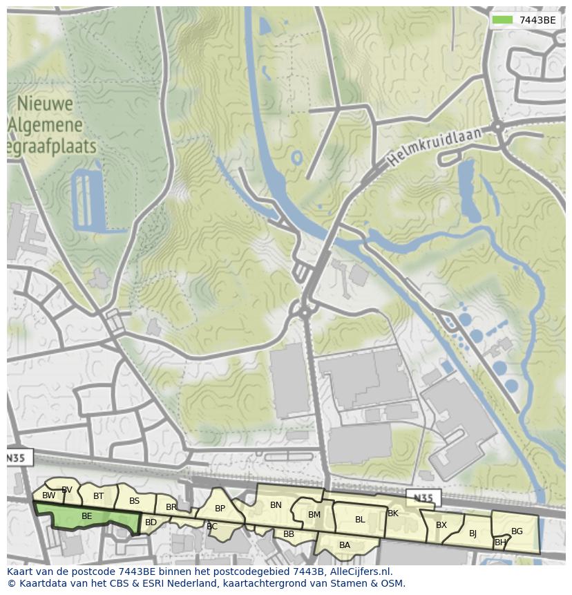 Afbeelding van het postcodegebied 7443 BE op de kaart.