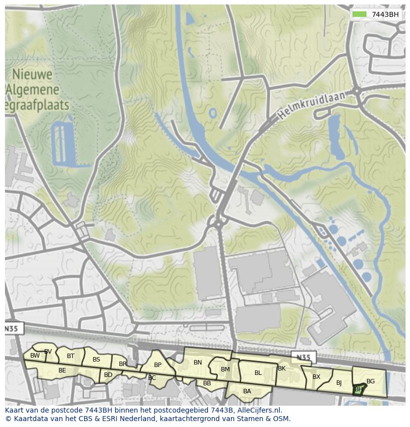Afbeelding van het postcodegebied 7443 BH op de kaart.